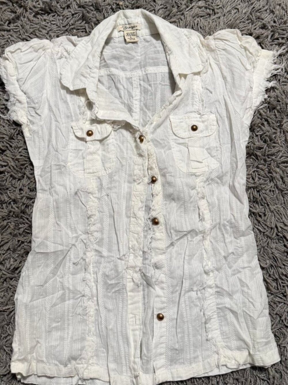 Y2K Singer Cotton Button Up Basic Blouse Boho Size L